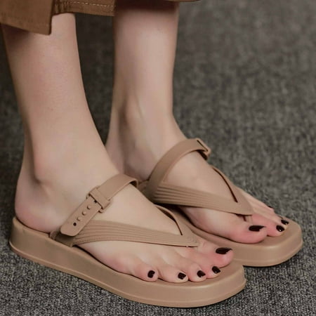 

jjayotai Clearance Sandals for Women Women s Summer Comfortable Casual Sandals with Wedge Heels Platform Slippers Rollbacks Beige