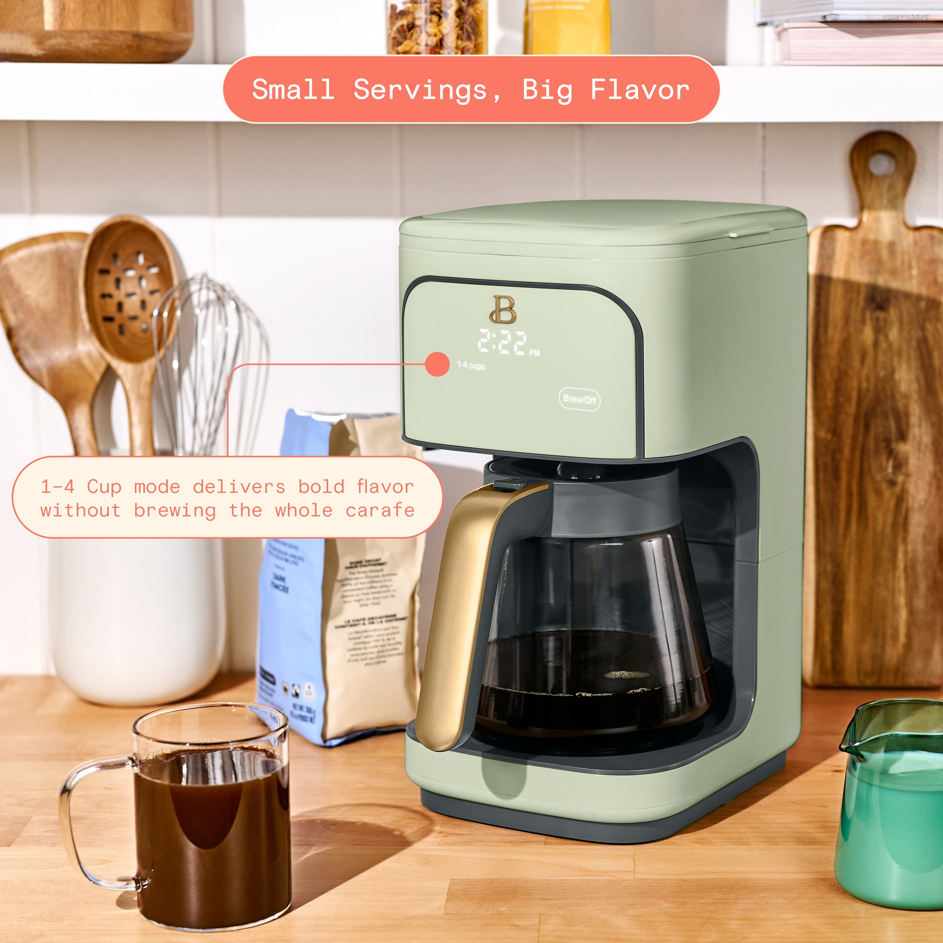 Beautiful 12 Cup Programmable Coffee Maker, Sage Green by Drew Barrymore