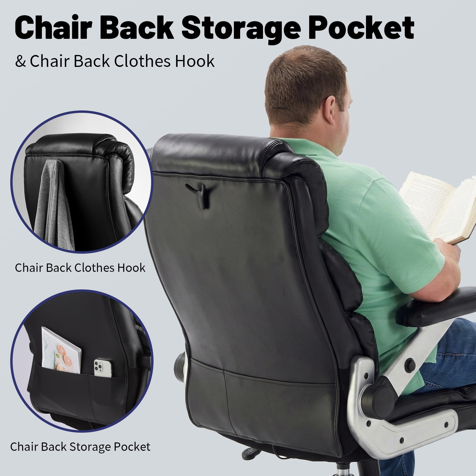 Qusaphy Big & Tall Office Chair 800LBS Heavy Duty - Ergonomic PU Leather Chair with 5D Armrests, 90°-120° Recline, Silent Wheels