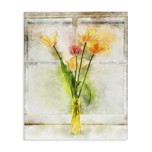Stupell Industries French Country Tulip Vase in Window Sill Canvas Art, 16 x 20, by Ziwei Li