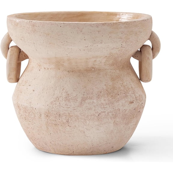 Rustic Vase for Home Decor, Decorative Pottery Terracotta Vase for Living Room, Table, Shelf, Handcraft Vintage Ceramic Vase 6.7in H x 8.2in W (White)