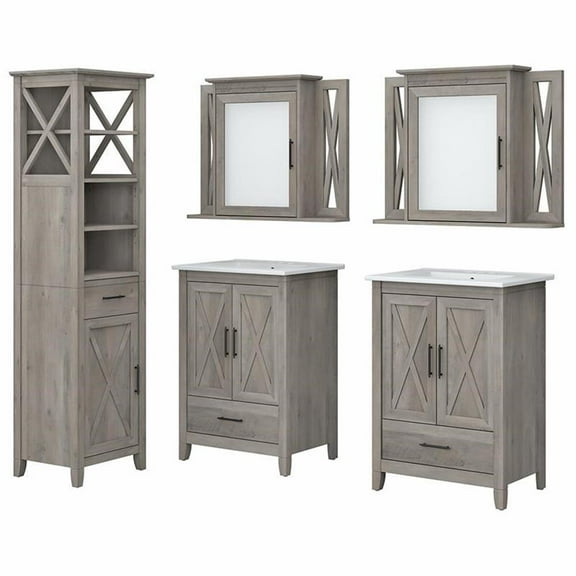 Bush Key West Engineered Wood Vanity Set with Linen Tower in Driftwood Gray