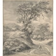 thumbnail image 2 of Jacob van Ruisdael 12x13 Black Ornate Wood Framed Double Matted Museum Art Print Titled: Dune Landscape with Oak Tree (1650-55), 2 of 5