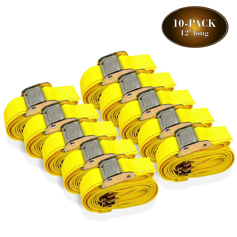 10 TieDown Straps, 2" x 12' Cam Buckle TieDown Straps for Cargo on