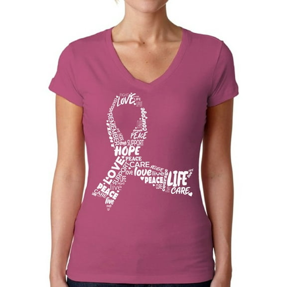 Awkward Styles Cancer Awareness Shirts for Womens Support Clothing Collection Ribbon Breast Cancer Awareness White Ladies V-neck Shirts White Ribbon Tee Shirt