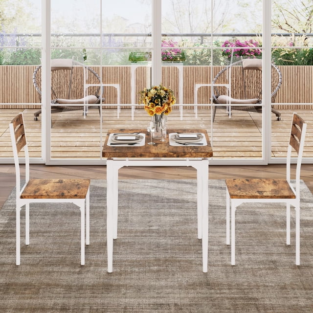 BeesClover Dining Table Set for 2, 3 Piece Dining Table and Chairs Set with Spiral Metal Legs, Space Saving Small Kitchen Table Set for Apartment or Dining Room