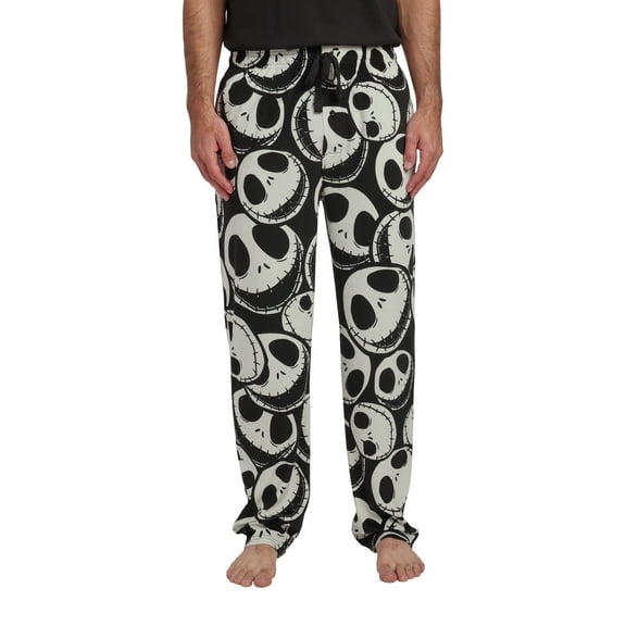 Nightmare Before Christmas Jack Skellington All-Over Print Lightweight Plush Minkey Fleece Men's Sleep Pajama Pants-Medium