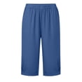 thumbnail image 5 of VBVC Women's Cotton-Linen Pleated Shorts,Elastic Waist Knee-Length Beach Bottoms for Women,Ladies Lightweight Summer Vacation Shorts with Pockets,Blue,S-3XL, 5 of 7