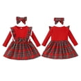 thumbnail image 5 of Esho 3M-3T Toddler Baby Girls Christmas Clothes Long Sleeve Plaid Dress + Bowknot Headband Party Dresses, 5 of 8