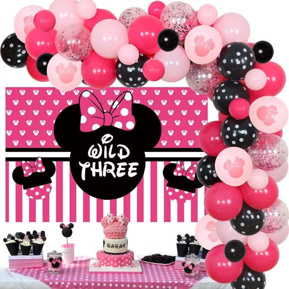 Cartoon Mouse Theme 3rd Birthday Decorations Balloon Garland Arch Kit Wild Three Backdrop Confetti Balloons Mouse 3 Years Old Girls Birthday Party Supplies