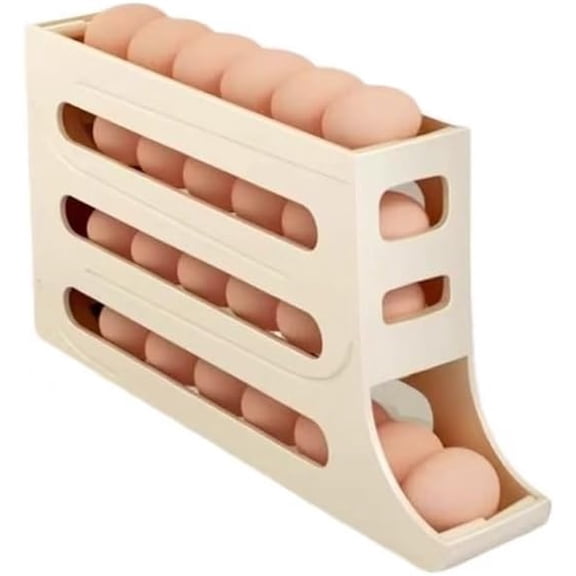 4 Tiers Egg Holder for Fridge - Auto Rolling Fridge Egg Organizer, 30 Egg rolling egg dispenser,Space-Saving Egg Dispenser Holder, Egg Dispenser for Refrigerator (WHITE)