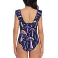 thumbnail image 5 of Goofa Floral Hippie Mushrooms Print Women's Ruffled One Piece Swimsuit V Neck, 5 of 7