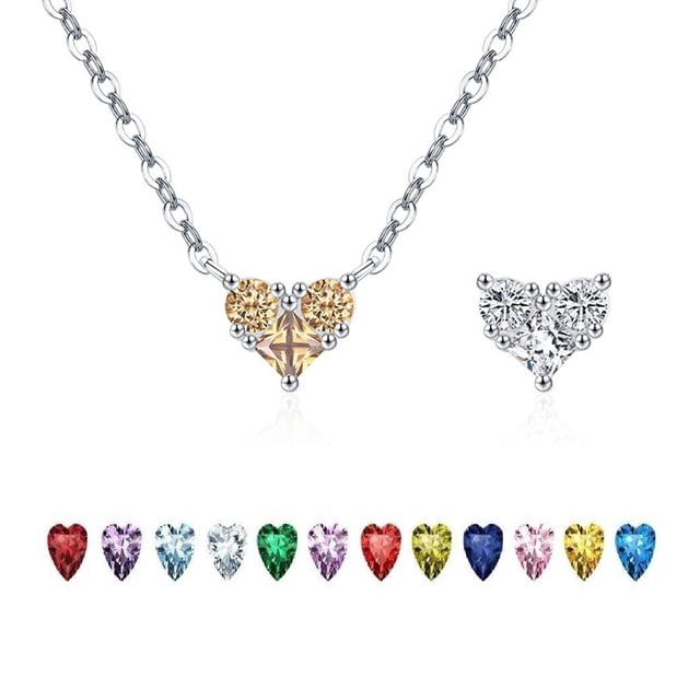 Heshpaws 925 collar en forma de corazón de plata esterlina, collar colgante de plata esterlina de Zirconia 5a de doble cara, regalo de Navidad para el aniversario de la mujer, con caja de regalo