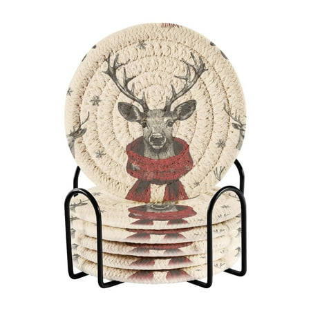 

6 coil coasters 3.94x3.94x0.24 inch water coasters Drink coasters with cup holders Absorbent coasters Heat resistant for bar protection Christmas Cute Deer