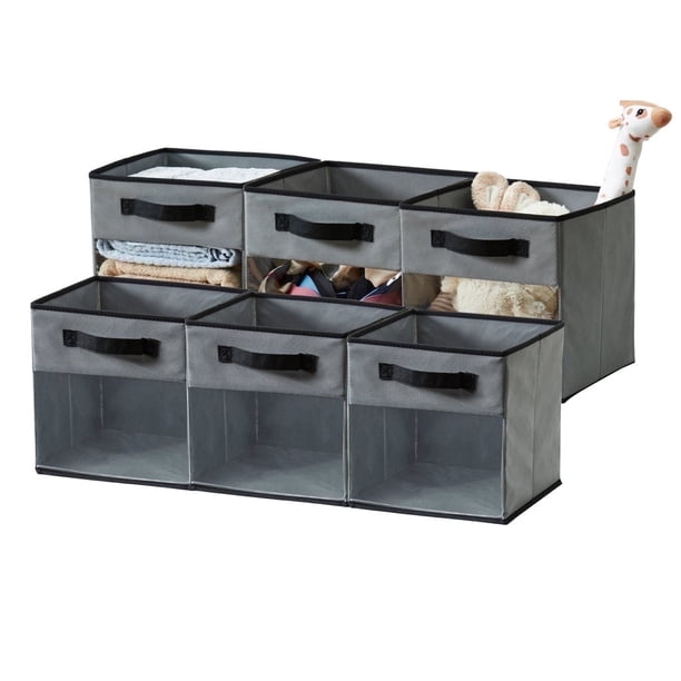 DECOMOMO - Contenedor de Tela de 11 Pulgadas, Cubo Transparente, Organizador de Armario, Paquete de 6, Gris