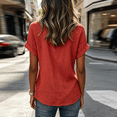 thumbnail image 5 of Linen-Blend Surplice Wrap Top for Women, Short Sleeve V-Neck Tie-Front Blouse with Rolled Cuffs - Lightweight Summer Casual Tunic Shirt Red L, 5 of 5