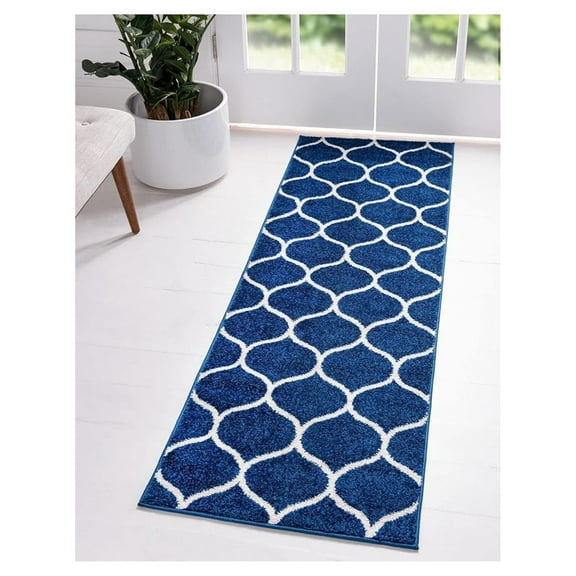 Lattice Frieze Rug – 2'x6' Runner, Navy Blue Area Rug for Living Room 2' x 6' Runner