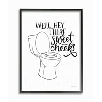 Stupell Industries Hey There Sweet Cheeks Toilet Bathroom Joke Word Pun Framed Wall Art Design by Becky Thorns, 16" x 20", Gray Framed