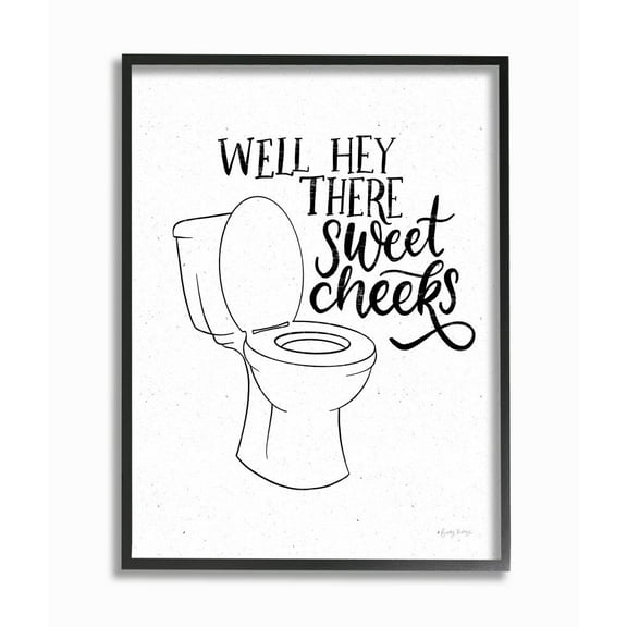 Stupell Industries Hey There Sweet Cheeks Toilet Bathroom Joke Word Pun Framed Wall Art Design by Becky Thorns, 16" x 20", Gray Framed