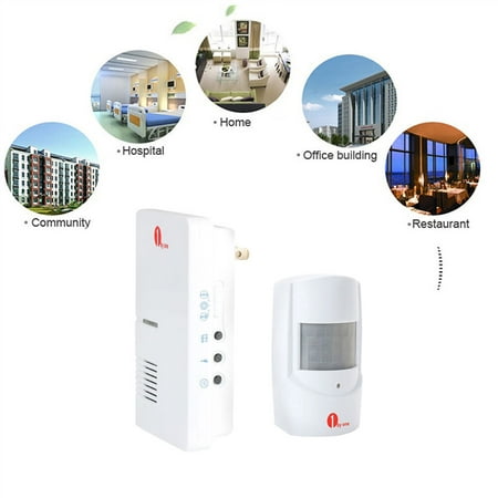 1byone Plug-in Wireless Home Security Driveway Alarm and Doorbell, 1 Plug-in Receiver and 1 PIR Motion Sensor Detector Weatherproof Patrol Infrared Alert System
