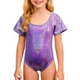 thumbnail image 2 of Hpapadks Leotards for Girls Latin Dance Leotard Shiny Rhinestone Short Sleeve Performance Unitard Dresses for Girls Purple 160, 2 of 4