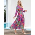 thumbnail image 6 of Womens Casual Boho Deep V Neck Long Sleeve Long Dress Color XL, 6 of 8