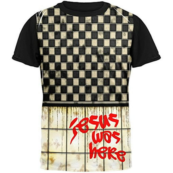 JESUS Was Here Graffiti Adult Black Back T-Shirt - Large