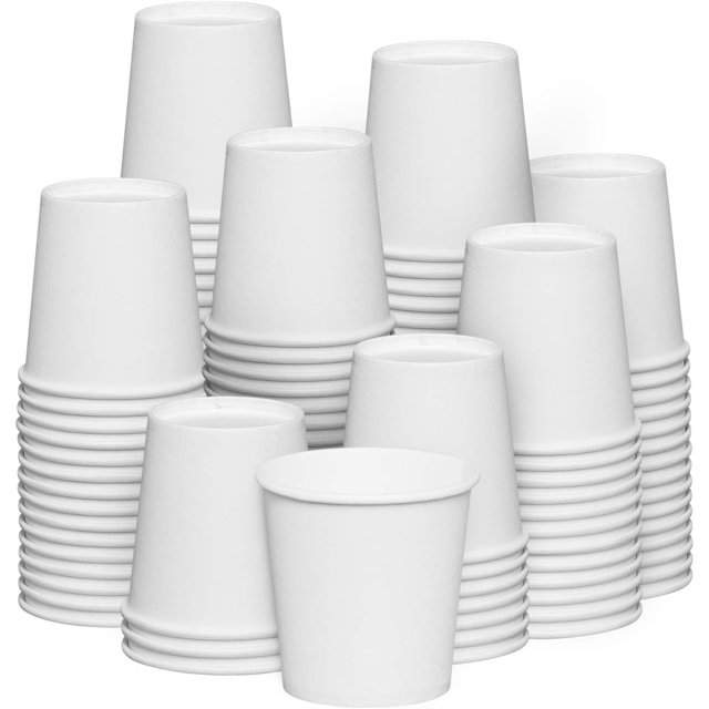 Paquete confort 100 unidades Vaso de papel blanco de 180 ml, altura 7,2 cm, pequeño, desechable, para baño, espresso, hacer gárgaras