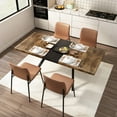 thumbnail image 5 of 62" Rectangular Dining Table, Modern Retro Expandable Stretch Kitchen Table with Black Center Plate and Metal Base, Wood Control Desk for Living Room, Dining Room, Kitchen, Brown, 5 of 9