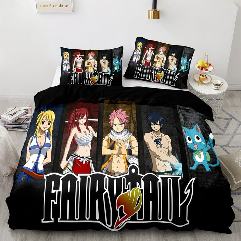 Anime FAIRY TAIL Comforter Bedding Bed Set Queen Size Manga Fairy tail Fairytail 3 Piece Breathable Duvet Cover Pillow Shams for Teen Boys Girls