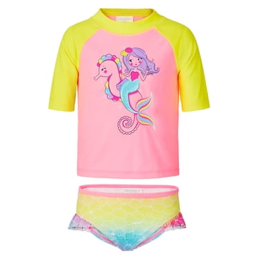 Saint Eve Toddler and Kids Swim Rash Guard UPF 50 Sun Protection 2-Piece Set for Girls - Mermaid, 5