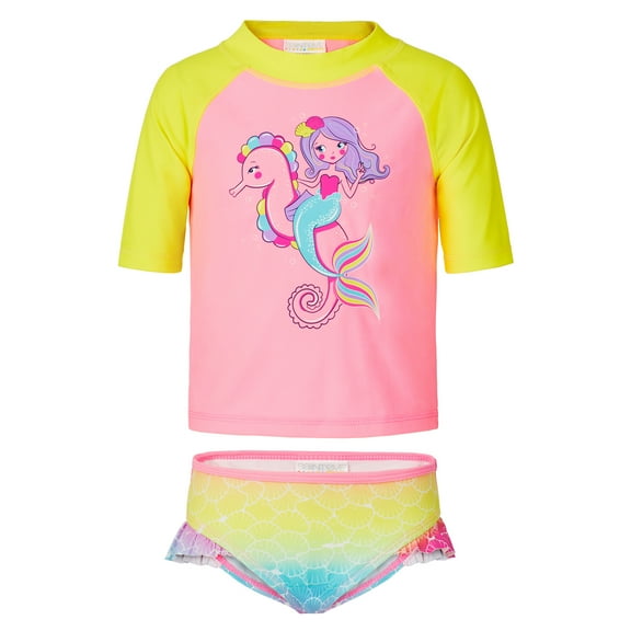 Saint Eve Toddler and Kids Swim Rash Guard UPF 50 Sun Protection 2-Piece Set for Girls - Mermaid, 5