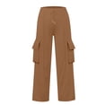 thumbnail image 4 of Cargo Pants for Women High Waisted Straight Wide Leg Pants Elastic Waistband Drawstring Women Pants Casual Baggy Workout Pants for Women, 4 of 6