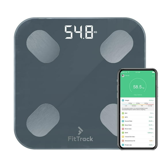FitTrack Dara Smart BMI - Báscula digital para medir el peso y la grasa corporal, báscula de baño de