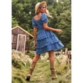 thumbnail image 4 of AICARE Summer Casual Dresses for Women Floral Pattern Ruffle Short Sleeve A Line Flowy Mini Dress, 4 of 10