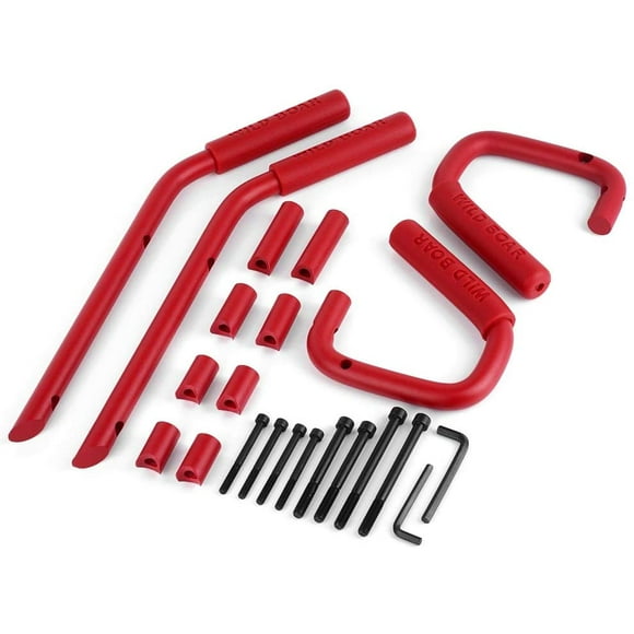 Car Wild Boar Front Grab Handles Grab Bar Rear Front Grab Red Safety Handle for Jeep Wrangler (Red)