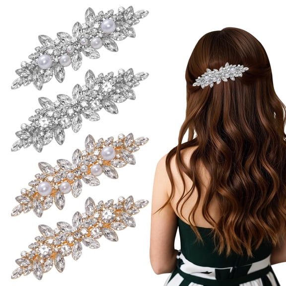 4Pcs Rhinestone Hair Clips Pearl Hair Clips Silver Sparkly Rhinestone Flower Hair Clip Bridal Hair Accessories Wedding Party