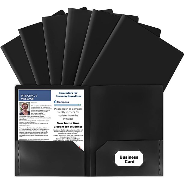 6 Pack Black File Folders with Pockets and Business Card Slot, Letter