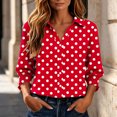 thumbnail image 2 of JSheng Women's Polka Dot Button Down Shirt Lapel Collar 3/4 Sleeve Ruffle Cuff Casual Top 01-Red M, 2 of 5
