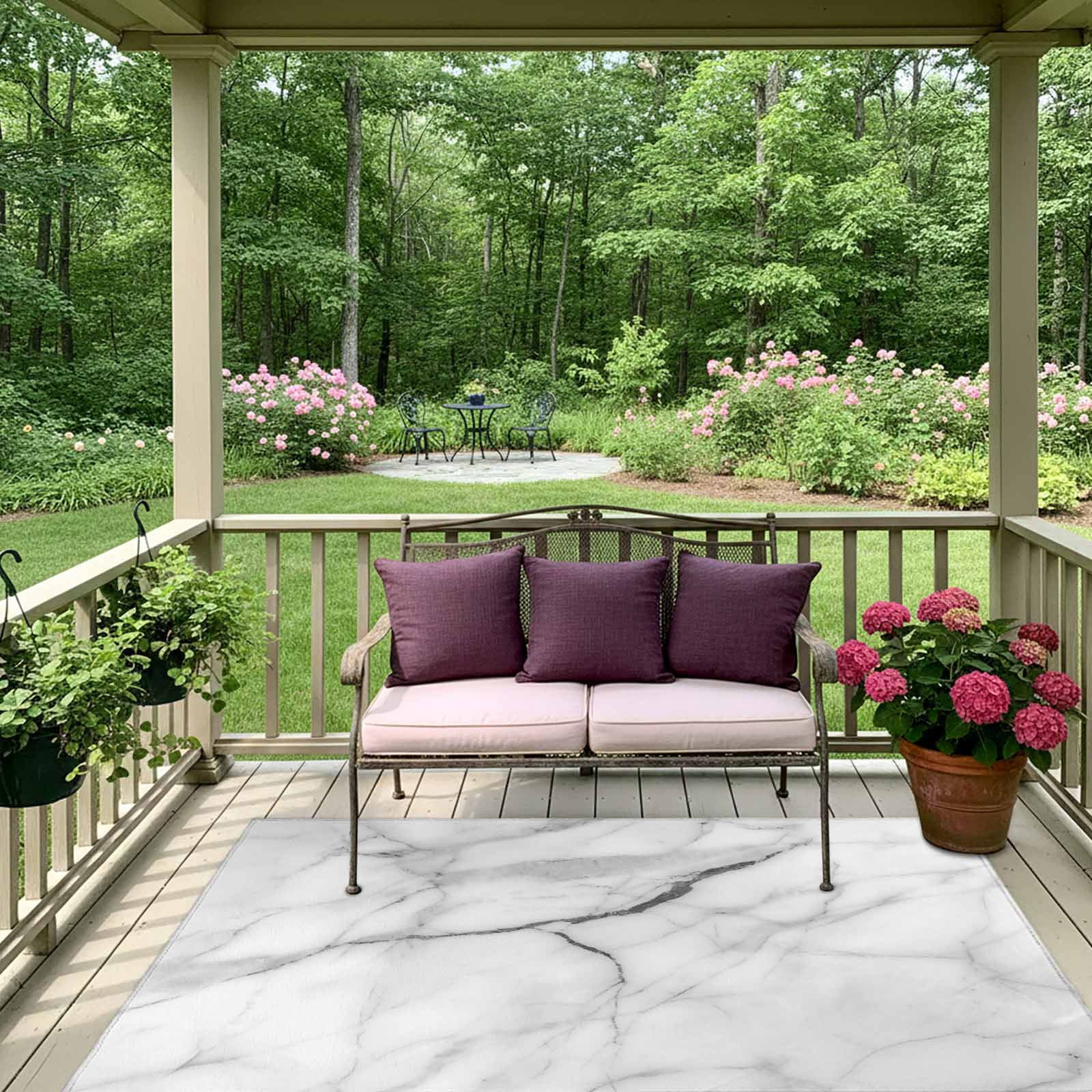 Outdoor Rug 5x8ft White Marble Large Area Rug Modern Abstract Art Indoor Outdoor Carpet Outdoor Rugs Mats for Patio Camping,RV,Front Door, Outside Decor