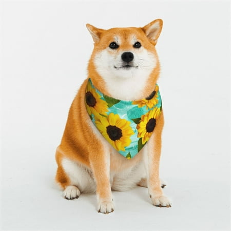 Kll Yellow Sunflowers With Green Leaves Dog Bandanas Triangle Reversible Pet Scarf For Small Medium Large And Extra Large Dogs-Medium