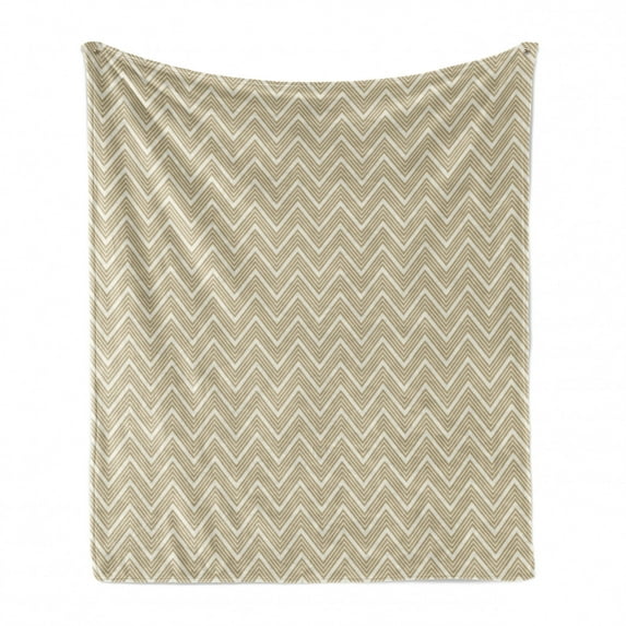 Beige Soft Flannel Fleece Throw Blanket, 3 Dimensional Arrangement with Chevron Lines Retro Style Composition Ornamental, Cozy Plush for Indoor and Outdoor Use, 70" x 90", Ivory Beige, by Ambesonne