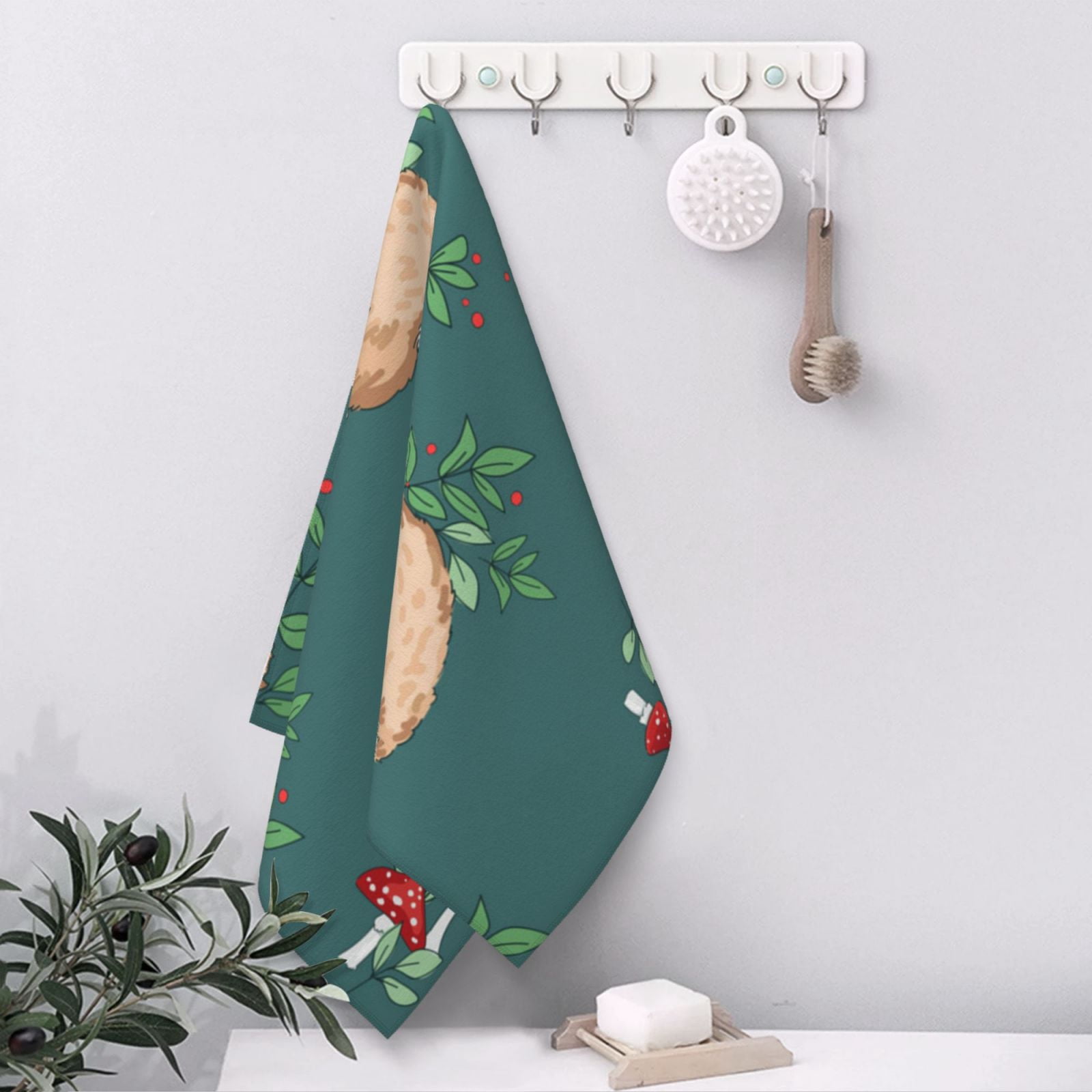 Baby Hedgehog Mushroom 27.5" x 16" Ultra Soft Hand Towel, Face Wash Cloth for Bathroom, Gym, Travel, Pool