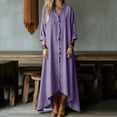 thumbnail image 5 of Womens Summer Linen Dress - Oversized Boho Long Sleeve V-Neck Tiered Ruffle Irregular Hem Maxi Long Sundress, 5 of 7