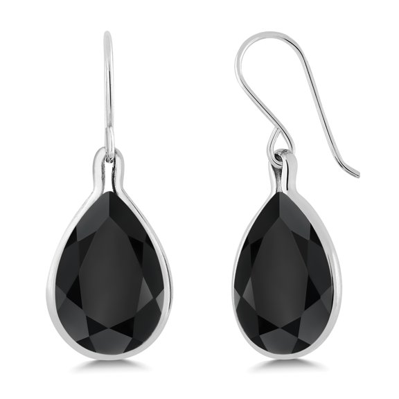 Gem Stone King 14.74 Cttw Black Onyx Drop Dangle Teardrop Earrings for Women | 925 Sterling Silver  | Gemstone Birthstone | Pear Shape 16X12MM