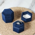 thumbnail image 6 of Velvet Double Slot Ring Holder Jewelry Box Antique Hexagon Geometric Ring Bearer Box for Premium Wedding Ceremony Proposal Engagement Ring boxes Photos Vintage Heirlooms Display (Blue), 6 of 7