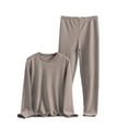 thumbnail image 4 of Women's Horizontal Striped Thermal Set, Plus Size Fleece Lined Long Sleeve Top and Pants Two Piece Set, Warm Winter Thermal Underwear with Soft Brushed Interior for Cold Weather Protection Brown, 4 of 4
