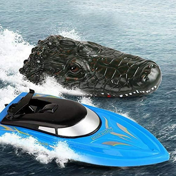 2.4G 2 in 1 RC Boat Simulation Crocodile Head Floating Fake Alligator Head Racing Boat Electric Waterproof Spoof Toy R/C for Pool and Lake