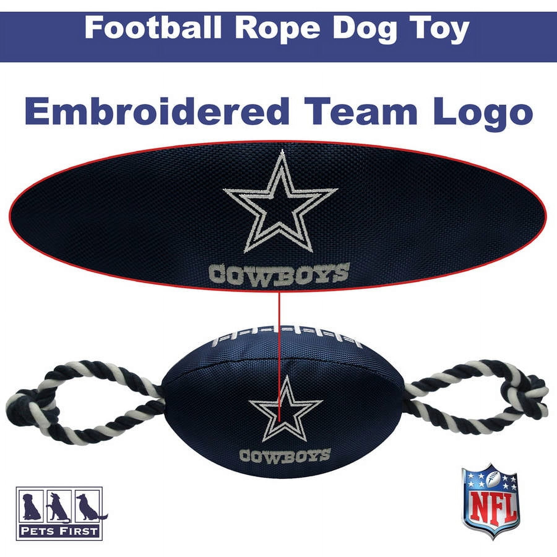 Pets First NFL Dallas Cowboys Strong, Durable, Chewable Pet Dog Football Toy with inner SQUEAKER & Side Ropes. Available in 32 NFL TEAMS. - Officialy Licensed