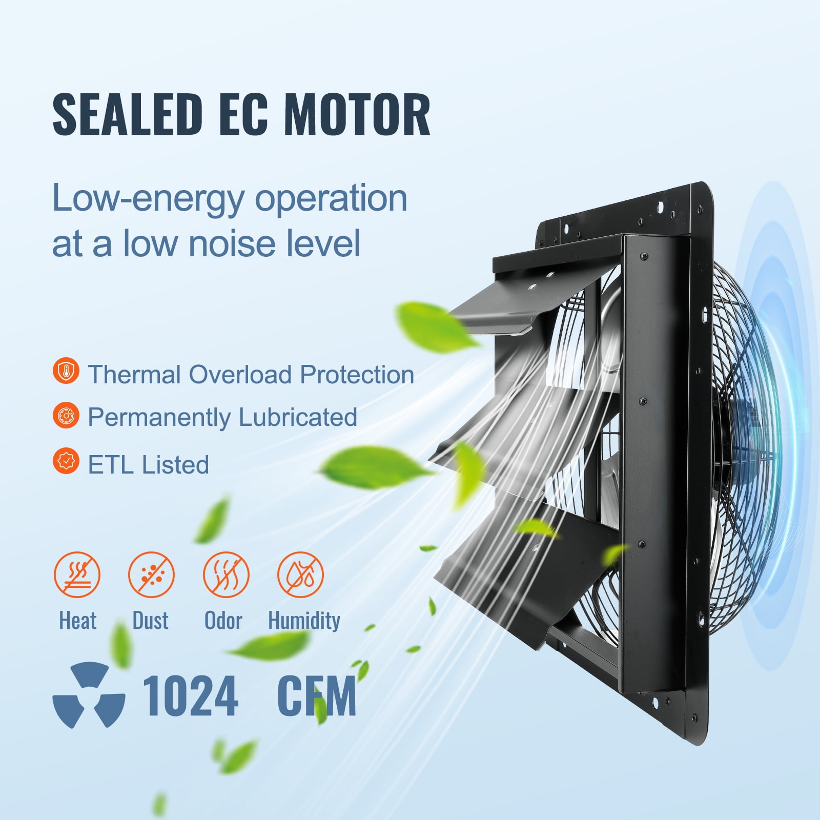 SKYSHALO 14'' Exhaust Fan Remote Control Wall-mount Attic Shutter, Black